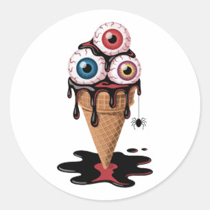 Funny Spooky Eyeball Ice Cream Cone Halloween Classic Round Sticker