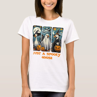 Funny Spooky Goose Halloween Witch Pumpkin Art T-Shirt