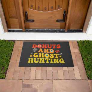 Funny Spooky Groovy Doughnuts And Ghost Hunting  Doormat