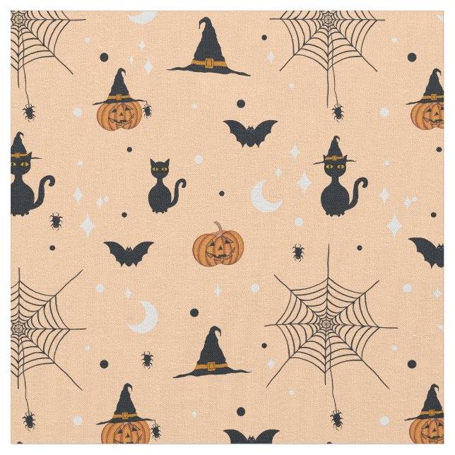 Funny Spooky Halloween Orange Design Fabric (Close Up)