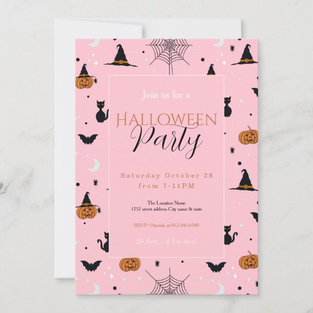 Funny Spooky Halloween Pink Design Invitation (Front)