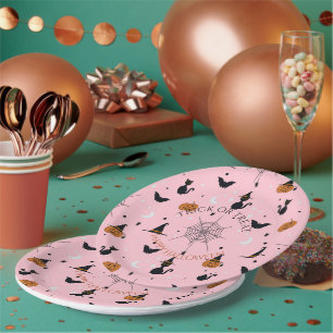 Funny Spooky Halloween Pink Design Paper Plate