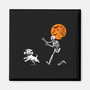Funny Spooky Humour Halloween Skeleton Chasing Dog Magnet