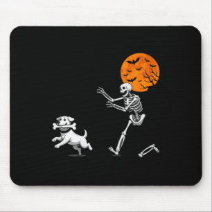 Funny Spooky Humour Halloween Skeleton Chasing Dog Mouse Pad