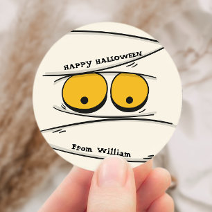 Funny & Spooky Mummy Spider Happy Halloween Classic Round Sticker