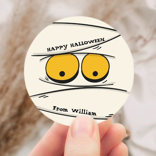 Funny & Spooky Mummy Spider Happy Halloween Classic Round Sticker (Funny & Spooky Mummy Spider Happy Halloween Classic Round Sticker)