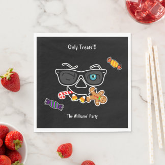 Funny Spooky Pumpkin iconic winkS on Black Napkin