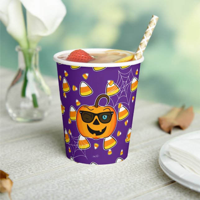 Funny Spooky Pumpkin iconic winkS Pattern Paper Cups (Insitu)