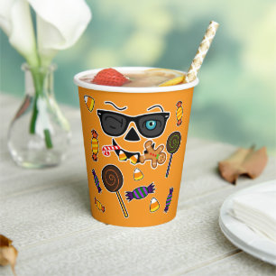 Funny Spooky Pumpkin iconic winkS-Treats and Text Paper Cups