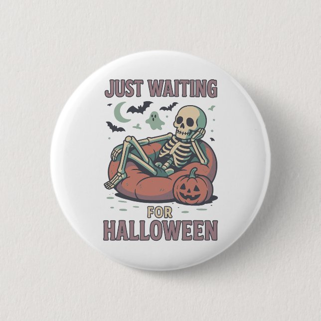 Funny Spooky Skeleton Summerween Waiting For Hallo 6 Cm Round Badge (Front)