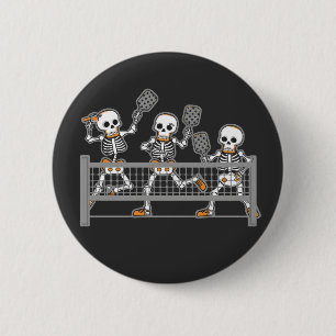 Funny Spooky Three Skeleton Playin Pickleball Gift 6 Cm Round Badge