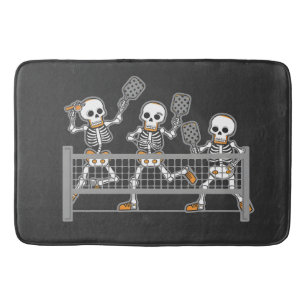 Funny Spooky Three Skeleton Playin Pickleball Gift Bath Mat