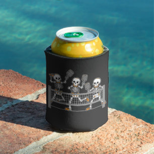 Funny Spooky Three Skeleton Playin Pickleball Gift Can Cooler