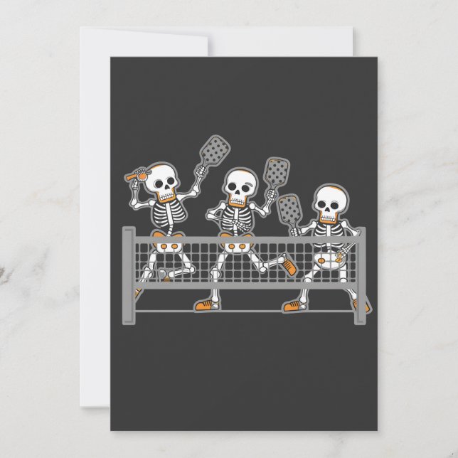 Funny Spooky Three Skeleton Playin Pickleball Gift Invitation (Front)
