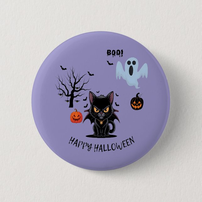 Funny Spooky Vampire Cat Halloween 6 Cm Round Badge (Front)