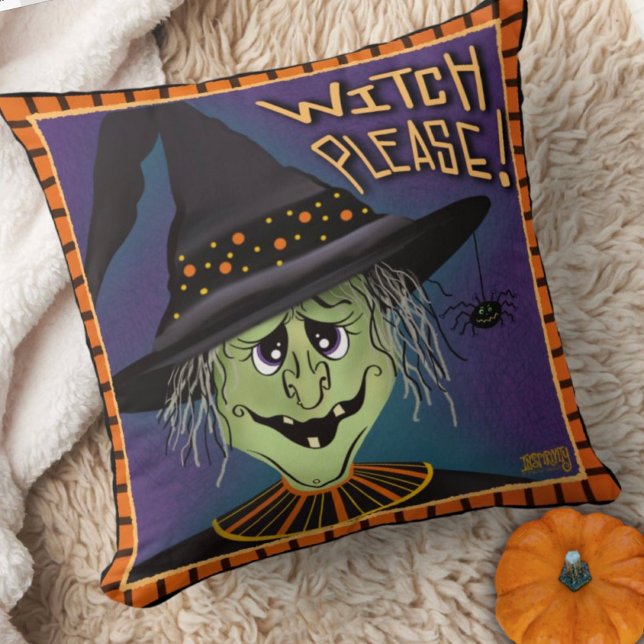 Funny Spooky Witch Please Cute Halloween  Cushion (Sunny witch, please Inspirivity Halloween pillow)
