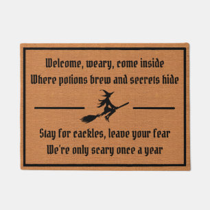 Funny Spooky Witch Rustic Brown Minimalist Doormat