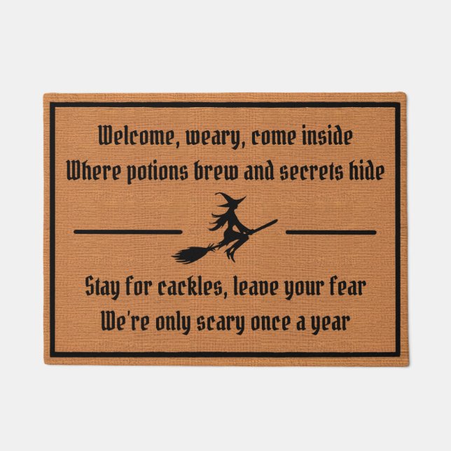 Funny Spooky Witch Rustic Brown Minimalist Doormat (Front)
