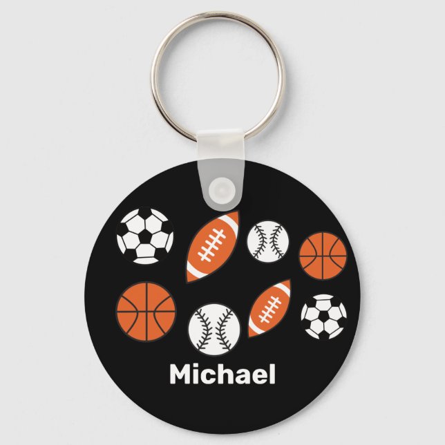 Funny Sports Ball Button Key Ring (Front)