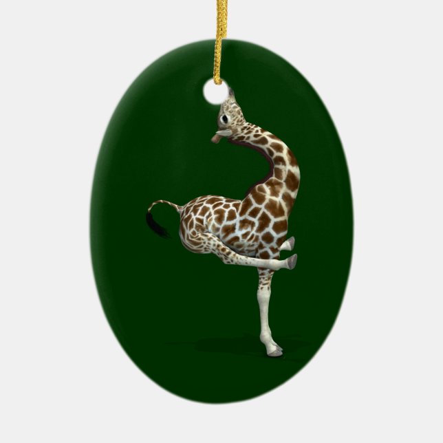 Funny Sporty Giraffe Ceramic Ornament (Front)