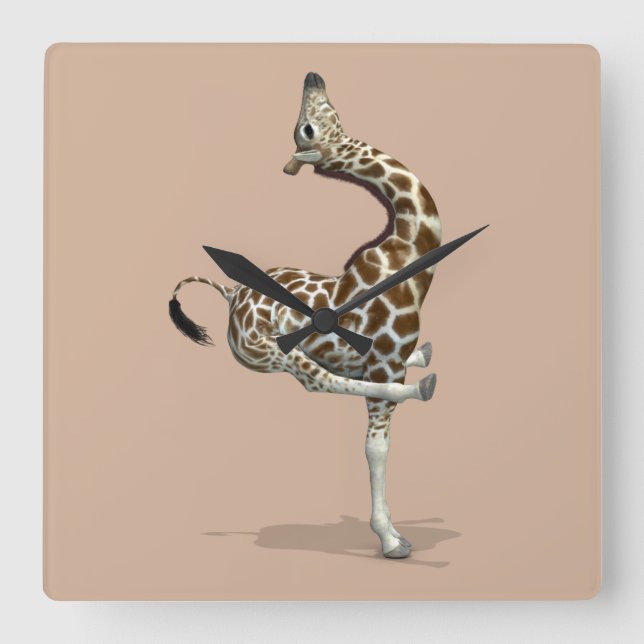 Funny Sporty Giraffe Square Wall Clock (Front)
