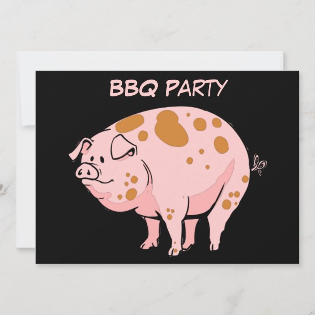 Funny Spotted Pink Pig BBQ Cookout Party Custom Invitation (Front)