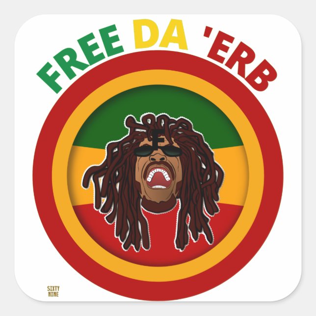 funny square sticker "FREE DA 'ERB" (Front)