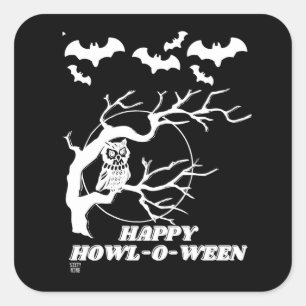 funny square sticker "HAPPY HOWL-O-WEEN"