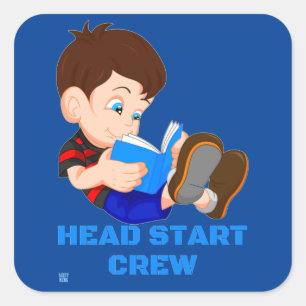 funny square sticker "HEAD START CREW"
