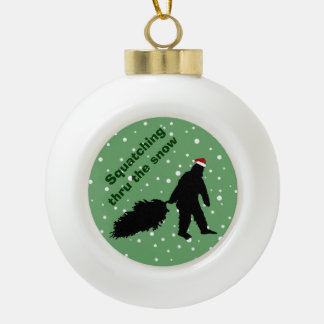 Funny Squatching Thru the Snow Tree Ornament Ball