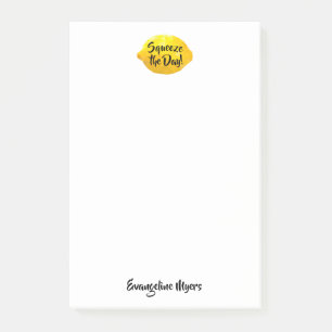 Funny Squeeze the Day Script 3D Lemon Monogram Post-it Notes