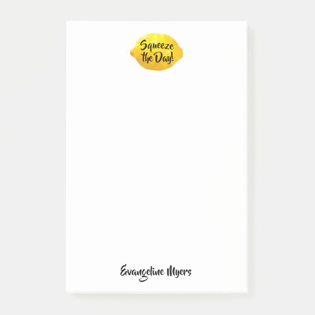 Funny Squeeze the Day Script 3D Lemon Monogram Post-it Notes (Front)