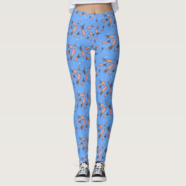 Funny squid school with bubbles cartoon leggings (Front)