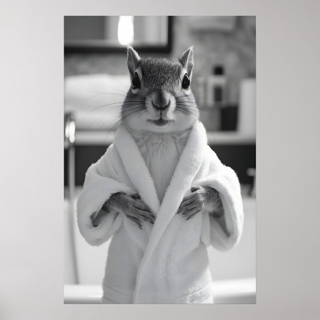 Funny Squirrel Bathrobe Print, Quirky Bathroom Poster (Front)