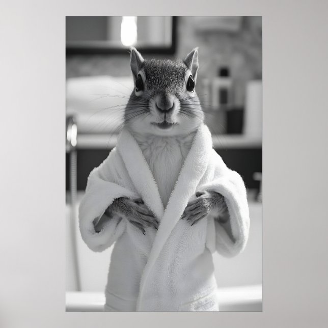 Funny Squirrel Bathrobe Print, Quirky Bathroom Poster (Front)