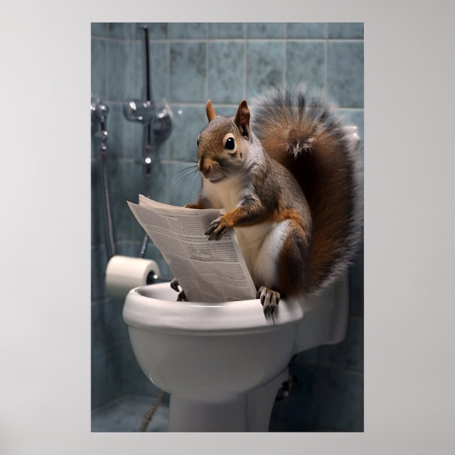 Funny Squirrel Bathroom Print, Toilet Newspaper Poster (Front)