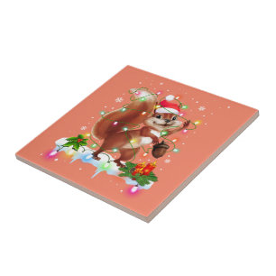 Funny Squirrel Christmas Decorations Santa Hat Xma Ceramic Tile