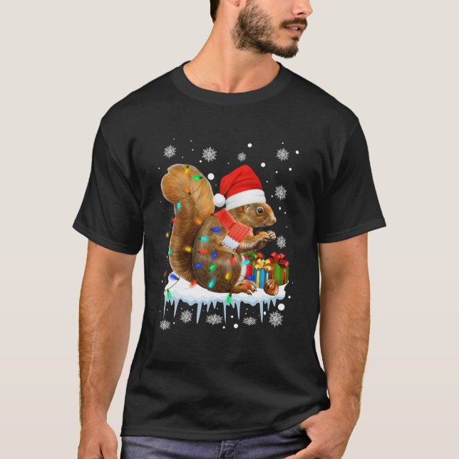Funny Squirrel Christmas Decorations Santa Hat Xma T-Shirt (Front)