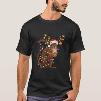 Funny Squirrel Christmas Reindeer Christmas Lights T-Shirt