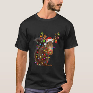 Funny Squirrel Christmas Reindeer Christmas Lights T-Shirt