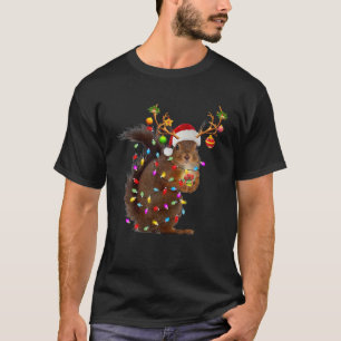 Funny Squirrel Christmas Reindeer Christmas Lights T-Shirt