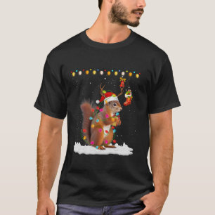 Funny Squirrel Christmas Santa Hat Snowflakes Rein T-Shirt