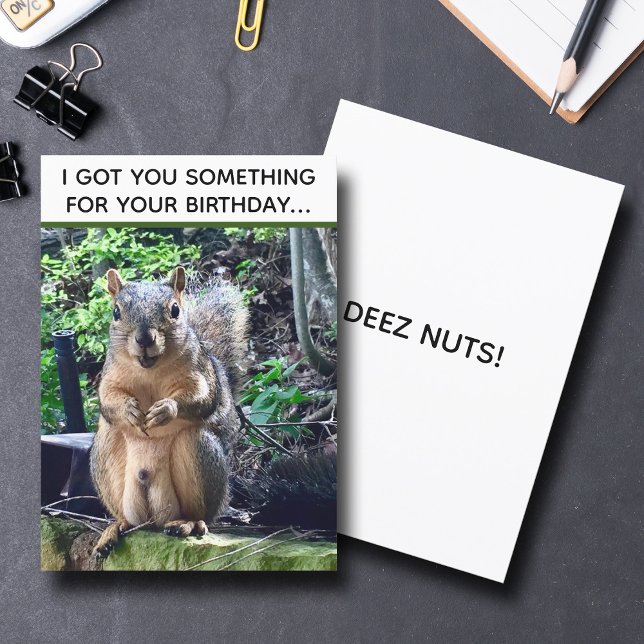 Funny Squirrel Deez Nuts Adult Humour Birthday Card (Creator Uploaded)