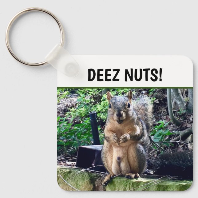 Funny Squirrel Deez Nuts Inappropriate Humour Phot Key Ring (Front)