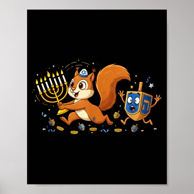 Funny Squirrel Dreidel Menorah Hanukkah Kids Women Poster (Front)