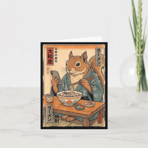 Funny Squirrel Eating Ramen Retro Japanese Gifts Card