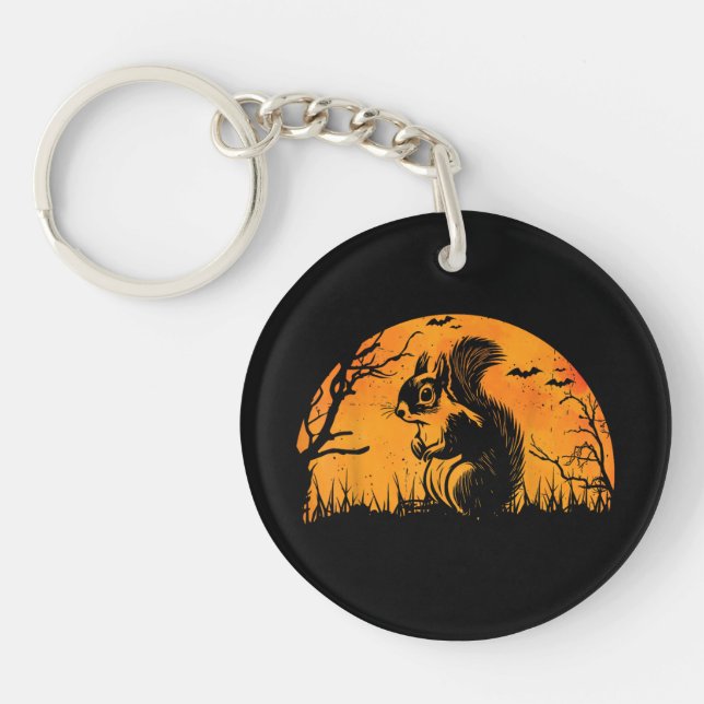 Funny Squirrel Halloween Silhouette Spooky Squirre Key Ring (Front)