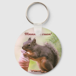 Funny Squirrel Licking Ice Cream Cone Key Ring