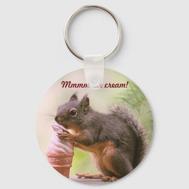 Funny Squirrel Licking Ice Cream Cone Key Ring (Front)