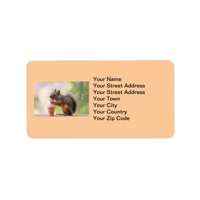 Funny Squirrel Licking Ice Cream Cone Label (Front)